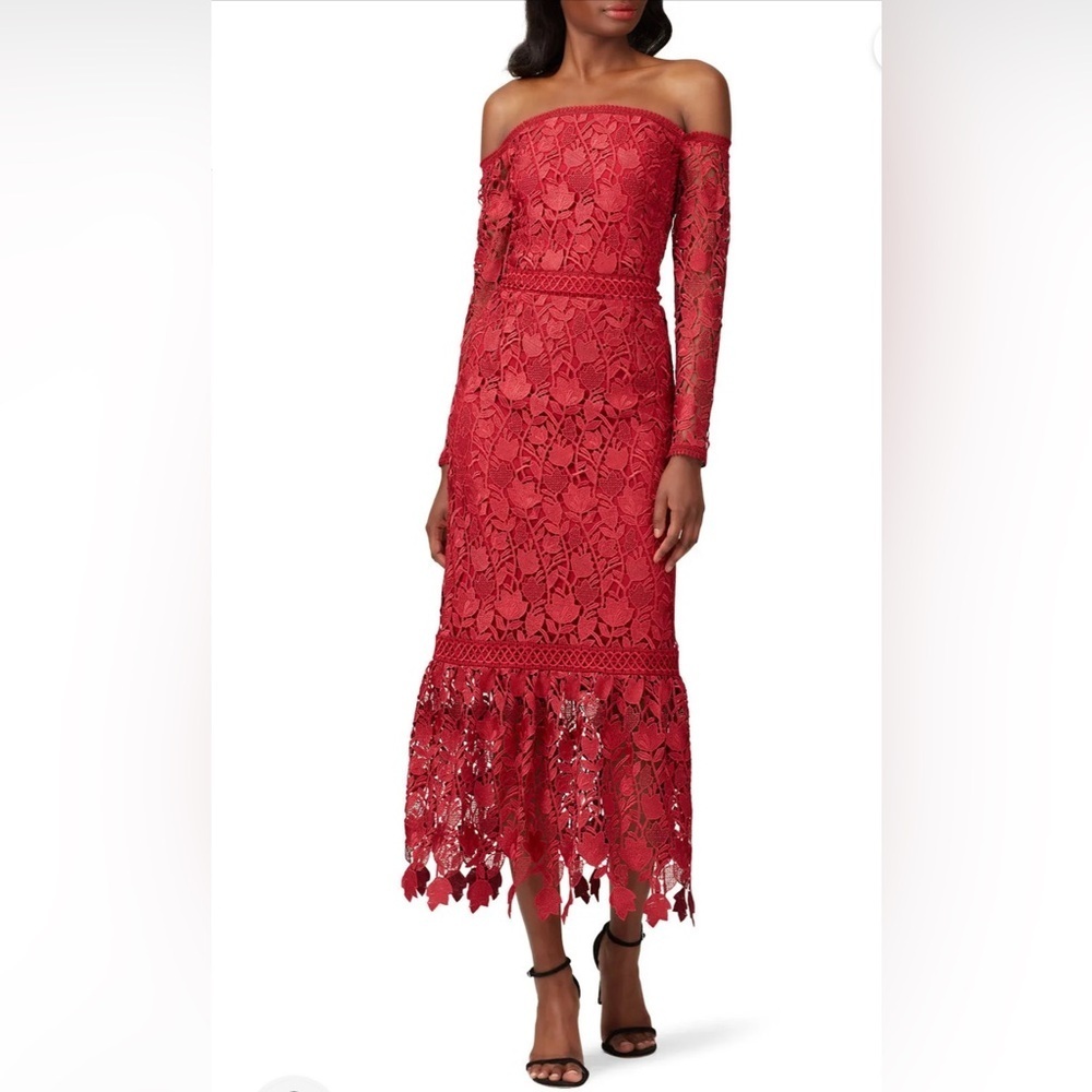 Shoshanna Jolette Dress Elegant Red Lace strapless dress size 14.